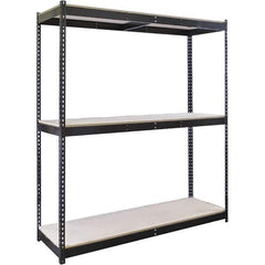 Hallowell - 3 Shelf Starter Particle Board Open Steel Shelving - 705 Lb Capacity, 48" Wide x 84" High x 30" Deep, Black - Exact Industrial Supply