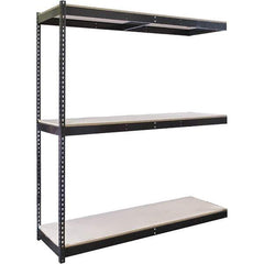 Hallowell - 3 Shelf Add-On Particle Board Open Steel Shelving - 650 Lb Capacity, 60" Wide x 84" High x 30" Deep, Black - Exact Industrial Supply