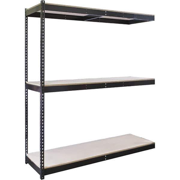Hallowell - 3 Shelf Add-On Particle Board Open Steel Shelving - 1 Lb Capacity, 72" Wide x 84" High x 18" Deep, Black - Exact Industrial Supply