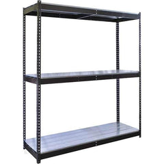 Hallowell - 3 Shelf Starter EZ-Deck Open Steel Shelving - 835 Lb Capacity, 60" Wide x 84" High x 18" Deep, Midnight Ebony - Exact Industrial Supply