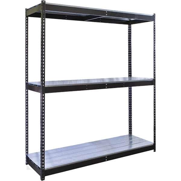 Hallowell - 3 Shelf Starter EZ-Deck Open Steel Shelving - 700 Lb Capacity, 48" Wide x 84" High x 24" Deep, Midnight Ebony - Exact Industrial Supply