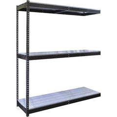 Hallowell - 3 Shelf Add-On EZ-Deck Open Steel Shelving - 705 Lb Capacity, 48" Wide x 84" High x 30" Deep, Midnight Ebony - Exact Industrial Supply
