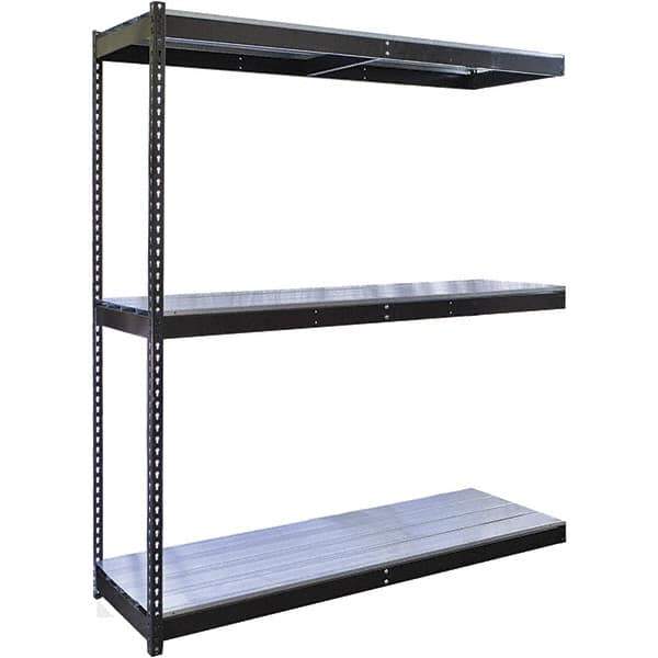 Hallowell - 3 Shelf Add-On EZ-Deck Open Steel Shelving - 700 Lb Capacity, 60" Wide x 84" High x 24" Deep, Midnight Ebony - Exact Industrial Supply