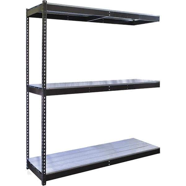 Hallowell - 3 Shelf Add-On EZ-Deck Open Steel Shelving - 770 Lb Capacity, 48" Wide x 84" High x 18" Deep, Midnight Ebony - Exact Industrial Supply