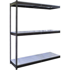 Hallowell - 3 Shelf Add-On EZ-Deck Open Steel Shelving - 1 Lb Capacity, 72" Wide x 84" High x 18" Deep, Midnight Ebony - Exact Industrial Supply