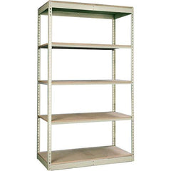 Hallowell - 5 Shelf Starter Particle Board Open Steel Shelving - 350 Lb Capacity, 48" Wide x 84" High x 12" Deep, Tan - Exact Industrial Supply