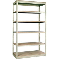 Hallowell - 6 Shelf Starter Particle Board Open Steel Shelving - 350 Lb Capacity, 36" Wide x 84" High x 36" Deep, Tan - Exact Industrial Supply