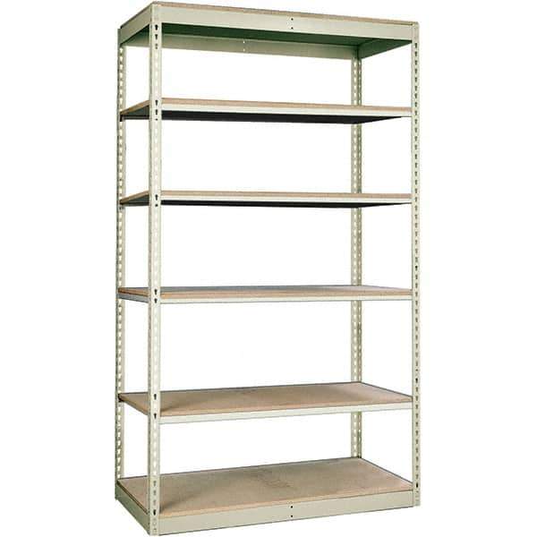 Hallowell - 6 Shelf Starter Particle Board Open Steel Shelving - 350 Lb Capacity, 48" Wide x 84" High x 24" Deep, Tan - Exact Industrial Supply