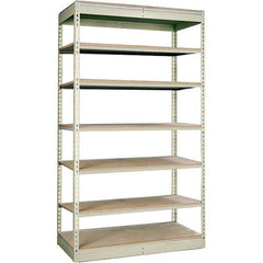 Hallowell - 7 Shelf Starter Particle Board Open Steel Shelving - 350 Lb Capacity, 48" Wide x 84" High x 36" Deep, Tan - Exact Industrial Supply