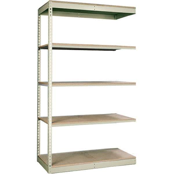 Hallowell - 5 Shelf Add-On Particle Board Open Steel Shelving - 250 Lb Capacity, 48" Wide x 84" High x 30" Deep, Tan - Exact Industrial Supply