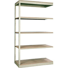 Hallowell - 5 Shelf Add-On Particle Board Open Steel Shelving - 250 Lb Capacity, 36" Wide x 84" High x 24" Deep, Tan - Exact Industrial Supply