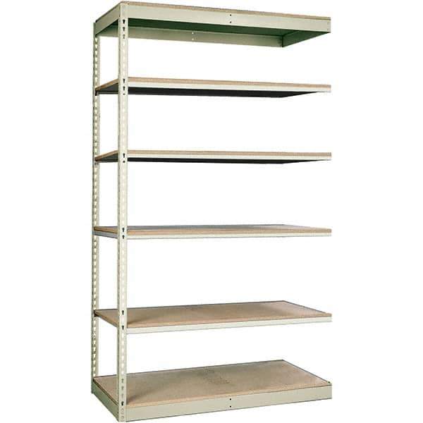 Hallowell - 6 Shelf Add-On Particle Board Open Steel Shelving - 250 Lb Capacity, 36" Wide x 84" High x 12" Deep, Tan - Exact Industrial Supply