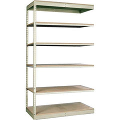 Hallowell - 6 Shelf Add-On Particle Board Open Steel Shelving - 250 Lb Capacity, 36" Wide x 84" High x 12" Deep, Tan - Exact Industrial Supply