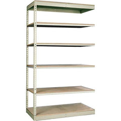 Hallowell - 6 Shelf Add-On Particle Board Open Steel Shelving - 250 Lb Capacity, 48" Wide x 84" High x 18" Deep, Tan - Exact Industrial Supply