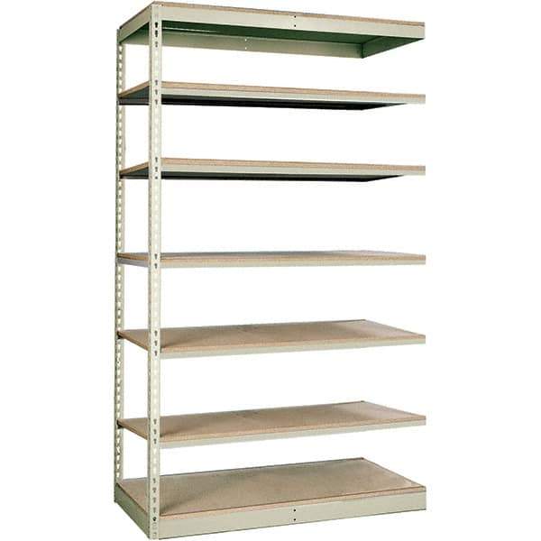 Hallowell - 7 Shelf Add-On Particle Board Open Steel Shelving - 250 Lb Capacity, 36" Wide x 84" High x 36" Deep, Tan - Exact Industrial Supply