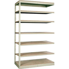Hallowell - 7 Shelf Add-On Particle Board Open Steel Shelving - 250 Lb Capacity, 48" Wide x 84" High x 36" Deep, Tan - Exact Industrial Supply
