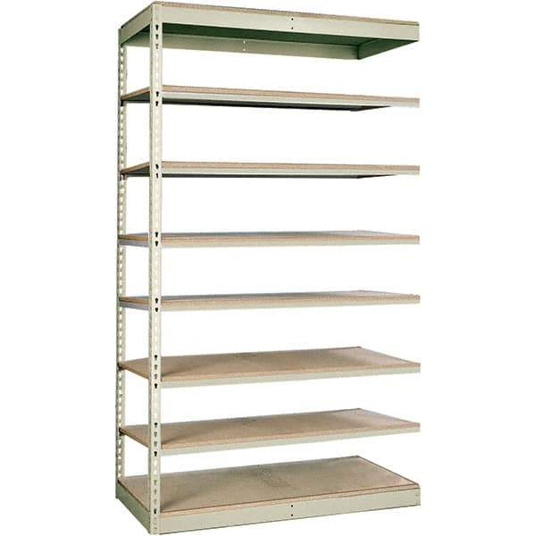 Hallowell - 8 Shelf Add-On Particle Board Open Steel Shelving - 250 Lb Capacity, 48" Wide x 84" High x 12" Deep, Tan - Exact Industrial Supply