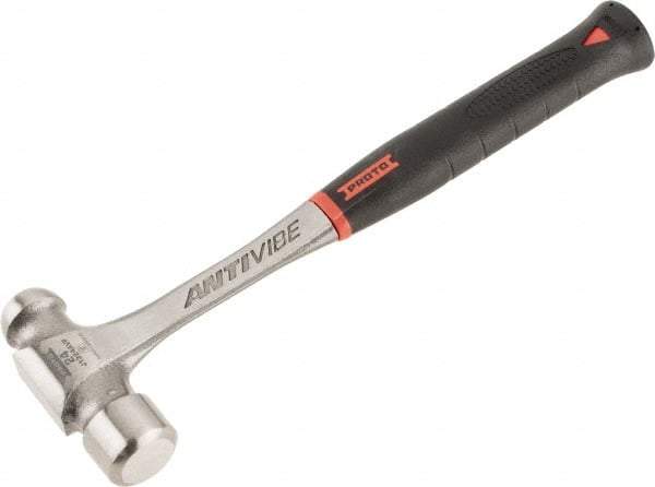 Proto - 1-1/2 Lb Head Steel Ball Pein Hammer - 13.78" Steel Handle with Grip, 1.44" Face Diam, 13-13/16" OAL, AntiVibe, Molded Textured Rubber Grip - Exact Industrial Supply