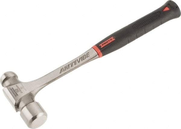 Proto - 2 Lb Head Steel Ball Pein Hammer - 14-3/4" Steel Handle with Grip, 1.61" Face Diam, 14-3/4" OAL, AntiVibe, Molded Textured Rubber Grip - Exact Industrial Supply