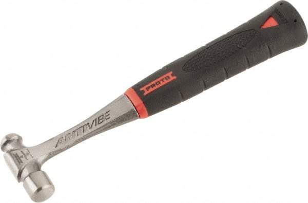 Proto - 1/4 Lb Head Steel Ball Pein Hammer - 10" Steel Handle with Grip, 0.81" Face Diam, 10" OAL, AntiVibe, Molded Textured Rubber Grip - Exact Industrial Supply