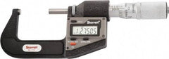 Starrett - 25.4 to 50.8 mm Range, 0.0001" Resolution, Standard Throat, Electronic Outside Micrometer - 0.0001" Accuracy, Friction Thimble, Micro Lapped Carbide Face, CR2450 Battery, Includes 3V Battery - Exact Industrial Supply