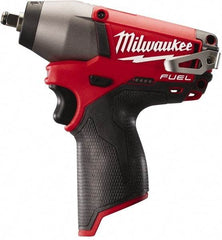 Milwaukee Tool - 3/8" Drive 12 Volt Pistol Grip Cordless Impact Wrench & Ratchet - 0 to 2,650 RPM, 0 to 3,500 BPM, 116.66 Ft/Lb Torque, Lithium-Ion Batteries Not Included - Exact Industrial Supply