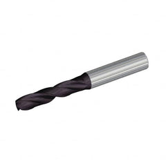 Screw Machine Length Drill Bit: 0.6693″ Dia, 140 °, Solid Carbide Multilayer TiAlN Finish, Right Hand Cut, Spiral Flute, Straight-Cylindrical Shank, Series B966A