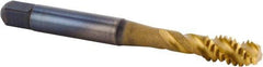 Kennametal - 1/4-28 UNF 3 Flute 3BX Modified Bottoming Spiral Flute Tap - Powdered Metal, TiCN/TiN Finish, 63.25mm OAL, Right Hand Flute, Right Hand Thread, Series T630 - Exact Industrial Supply