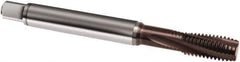 Guhring - #10-24 UNC 3 Flute 3BX Modified Bottoming Spiral Flute Tap - Powdered Metal, TiAlN Finish, 70mm OAL, Right Hand Flute, Right Hand Thread, H3, Series 1067 - Exact Industrial Supply