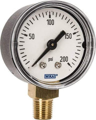 Wika - 1-1/2" Dial, 1/8 Thread, 0-200 Scale Range, Pressure Gauge - Lower Connection Mount, Accurate to 3-2-3% of Scale - Exact Industrial Supply