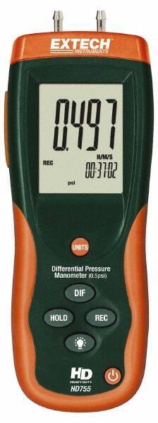 Extech - 2 Max psi, 0.3% FS% Accuracy, Differential Pressure Manometer - -1 to 0.5 Maximum PSI, -13.85 to 13.85 Inch Water Column - Exact Industrial Supply