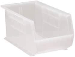 Quantum Storage - 60 Lb. Load Capacity, 14-3/4" Deep, Clear Polypropylene Hopper Stacking Bin - 7" High x 8-1/4" Wide x 14-3/4" Long - Exact Industrial Supply