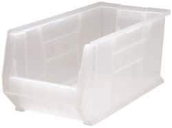 Quantum Storage - 125 Lb. Load Capacity, 23-7/8" Deep, Clear Polypropylene Hopper Stacking Bin - 10" High x 11" Wide x 23-7/8" Long - Exact Industrial Supply