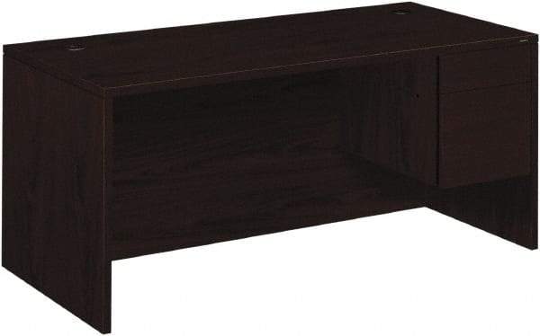 Hon - Woodgrain Laminate Right Pedestal Desk - 66" Wide x 30" Deep x 29-1/2" High, Mahogany - Exact Industrial Supply