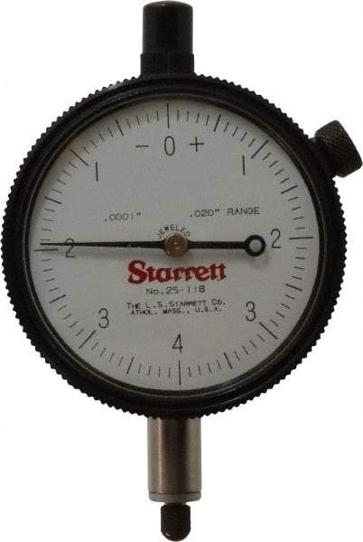 Starrett - 0.02" Range, 0-4-0 Dial Reading, 0.0001" Graduation Dial Drop Indicator - 2-1/4" Dial, 0.008" Range per Revolution - Exact Industrial Supply