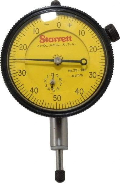 Starrett - 10mm Range, 0-50-0 Dial Reading, 0.01mm Graduation Dial Drop Indicator - 2-1/4" Dial, 1mm Range per Revolution - Exact Industrial Supply