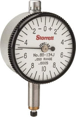 Starrett - 0.05" Range, 0-10-0 Dial Reading, 0.0005" Graduation Dial Drop Indicator - 1-1/4" Dial, 0.02" Range per Revolution - Exact Industrial Supply