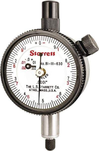 Starrett - 0.025" Range, 0-10 (Continuous), 0-5-0 (Balanced) Dial Reading, 0.0001" Graduation Dial Drop Indicator - 1-11/16" Dial, 0.01" Range per Revolution, Revolution Counter - Exact Industrial Supply