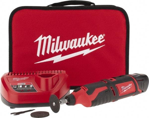 Milwaukee Tool - 12 Volt, Cordless Rotary Tool Kit - 5,000 to 32,000 RPM, Battery Included - Exact Industrial Supply