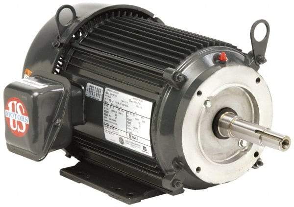 US Motors - 1.5 hp, TEFC Enclosure, No Thermal Protection, 3,490 RPM, 208-230/460 Volt, 60 Hz, Three Phase Standard Efficient Motor - Size 143C Frame, C-Face Mount, 1 Speed, Ball Bearings, 4.8-4.4/2.3 Full Load Amps, F Class Insulation, Reversible - Exact Industrial Supply