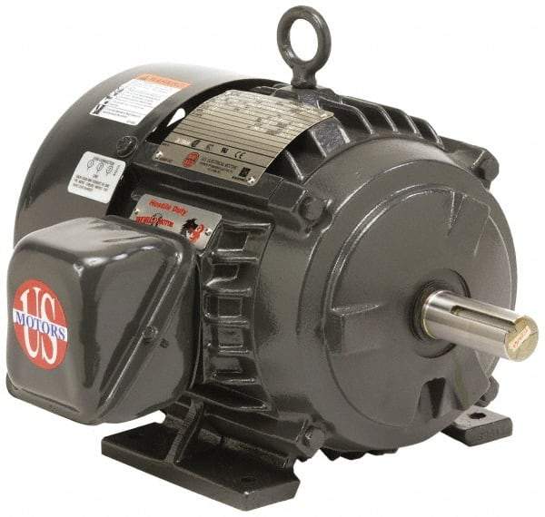 US Motors - 125 hp, TEFC Enclosure, No Thermal Protection, 3,575 RPM, 460 Volt, 60 Hz, Three Phase Energy Efficient Motor - Size 444 Frame, Rigid Mount, 1 Speed, Ball Bearings, 149 Full Load Amps, F Class Insulation, CCW Lead End - Exact Industrial Supply