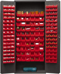 Durham - 156 Bin Storage Cabinet - Steel, 36" Wide x 18" Deep x 84" High, Red - Exact Industrial Supply