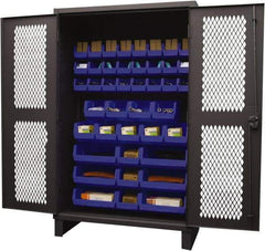 Durham - 42 Bin Storage Cabinet - Steel, 48" Wide x 24" Deep x 78" High, Blue - Exact Industrial Supply