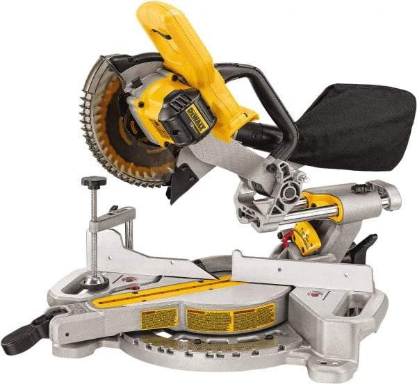 DeWALT - 4 Amp, 20 Volt, 3,750 RPM, 48° Left Single Bevel Sliding Miter Saw - 5/8" Arbor, 7-1/4" Blade Diam - Exact Industrial Supply