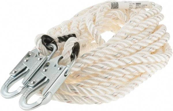 Miller - 50' Long, 310 Lb Capacity, 1 Leg Locking Snap Hook Harness Lanyard - 1-1/2" Diam, Polyester, Locking Snap Hook Anchorage Connection - Exact Industrial Supply