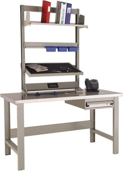 Rousseau Metal - 1 Drawer, 2 Shelf Workstation - 1,100 Lb Capacity, Steel Top, Modern Gray, 60" Wide x 80" High x 30" Long - Exact Industrial Supply