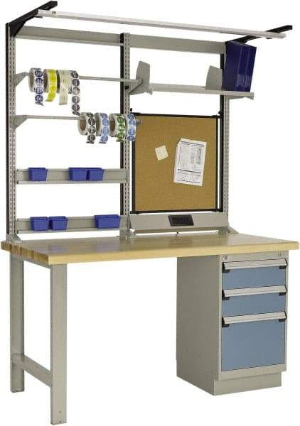 Rousseau Metal - 3 Drawer, 2 Shelf Workstation - 2,750 Lb Capacity, Wood Top, Everest Blue, 60" Wide x 80" High x 30" Long - Exact Industrial Supply