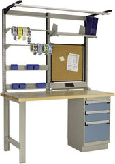 Rousseau Metal - 3 Drawer, 2 Shelf Workstation - 2,750 Lb Capacity, Wood Top, Everest Blue, 60" Wide x 80" High x 30" Long - Exact Industrial Supply