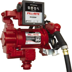 Tuthill - 35 GPM, 1" Hose Diam, Gasoline, Kerosene & Diesel Fuel AC High Flow Tank Pump with Auto Nozzle & 901 Meter - Cast Iron Pump, 1-1/4" Inlet, 1" Outlet, 115/230 Volts, 18' Hose Length, 3/4 hp - Exact Industrial Supply