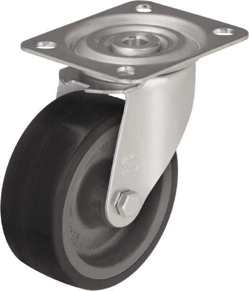 Blickle - 4" Diam x 1-37/64" Wide x 4-59/64" OAH Top Plate Mount Swivel Caster - Silicone Rubber, 220 Lb Capacity, Plain Bore Bearing, 3-15/16 x 3-3/8" Plate - Exact Industrial Supply
